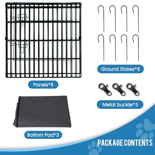 Artmeer Pet Playpen Puppy Playpen Kennels Dog Fence Exercise Pen Gate Fence Foldable Dog Crate 8 Panels 24 Inch for Pet Animals Outdoor Indoor with Top Cover (Black with Top Cover) - style: Black 24''x24'' Top cover