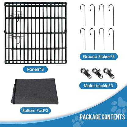 Artmeer Pet Playpen Puppy Playpen Kennels Dog Fence Exercise Pen Gate Fence Foldable Dog Crate 8 Panels 24 Inch for Pet Animals Outdoor Indoor with Top Cover (Black with Top Cover) - style: Black 24''x24'' Top cover