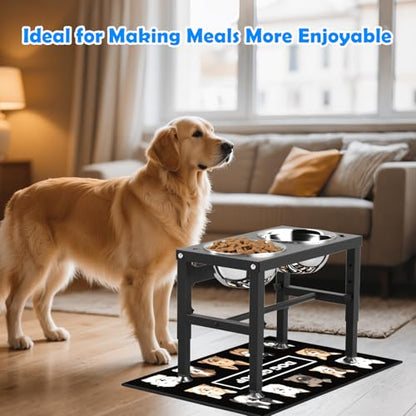 SHAINFUN Elevated Dog Bowls with Mat for Medium Large Dogs, Raised Dog Bowl Stand with 2 Stainless Steel 58oz Bowls, Tall Dogs Food Water Bowl Holder - color: Black-1.7L