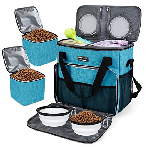 BAGLHER Dog Travel Bag, Pet Travel Bag (ALL Pet Travel Supplies), With 2 Pet Food Containers and 2 Collapsible Silicone Bowls; Essential Kits for Pet Travel Sky Blue - color: Sky Blue, size: Medium