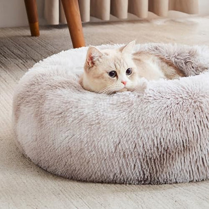 WESTERN HOME WH Calming Dog & Cat Bed, Anti-Anxiety Donut Cuddler Warming Cozy Soft Round Bed, Fluffy Faux Fur Plush Cushion Bed for Small Medium Dogs and Cats - color: White Grey, size: 20.0"l x 20.0"w x 6.0"th