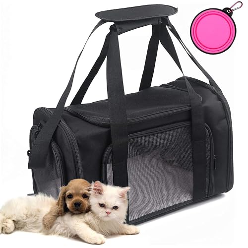 Pet Carrier Bag for Dog Cat,Portable Pet Bag Folding Fabric Pet Travel Carrier Pet Cage for Small Dog,Collapsible Puppy Messenger Pet Bags Airline Approved，Breathable & Durable,Black Color - color: Black