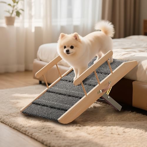 Small Dog Ramp for Bed Couch, Pet Ramp for Small Old Dogs Cats with 5 Adjustable Heights from 7.09" to 12.60", Portable Non-Slip Dog Ramp for High Bed, Couch, Hold up to 100 LBS - size: 31.50 Inch