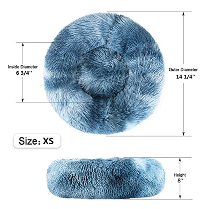 NOYAL Calming Donut Dog Bed for Small to Medium Dogs & Cats - Plush Faux Fur Anti-Anxiety Pet Bed with Machine Washable Cover & Non-Slip Base - color: Gradient Blue, size: X-Small 15.7''