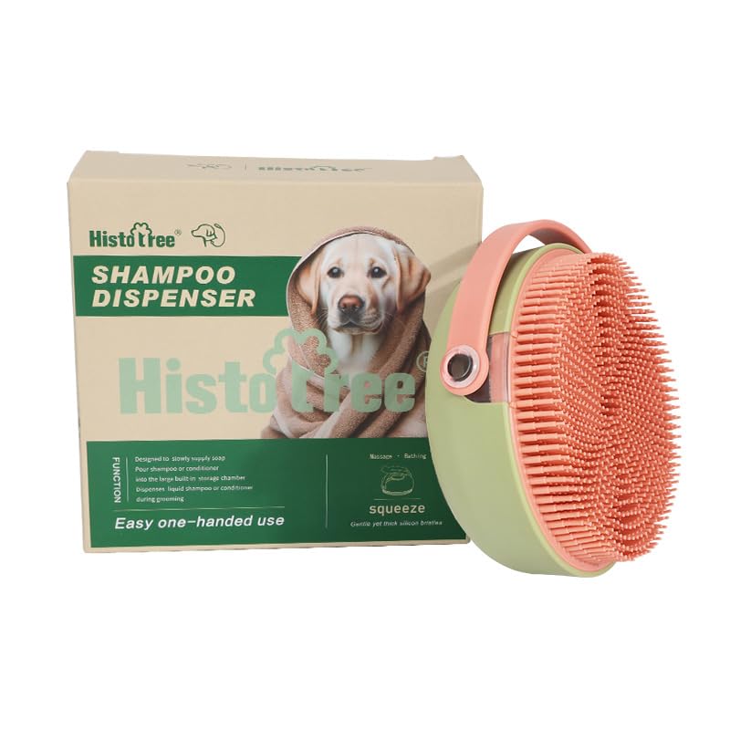 2-in-1 Pet Shampoo Dispenser & Grooming Brush, Soft Bristle Bathing Massage Brush for Shedding Reduction & Deep Cleaning, Gentle for Long & Short Hair Dogs Cats - color: Green