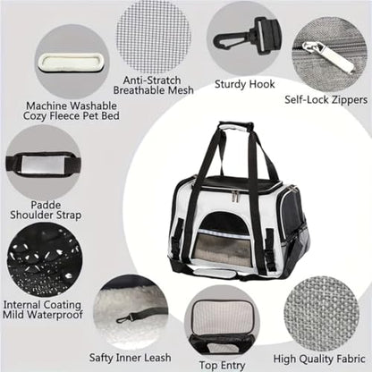 Cat Carrier Bag, Airline Approved Soft Carrier for Cats & Small Dogs | Airline approved pet carrier for pets under 15lb, breathable mesh with privacy cover, lightweight, foldable & washable - color: Black With Gray