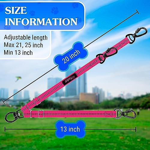 Dog Leash – Dual Reflective with Non-Tangle Design – Heavy Duty Nylon and Metal Buckles – Ideal (Pink, 2 Dog Leash) - color: Pink