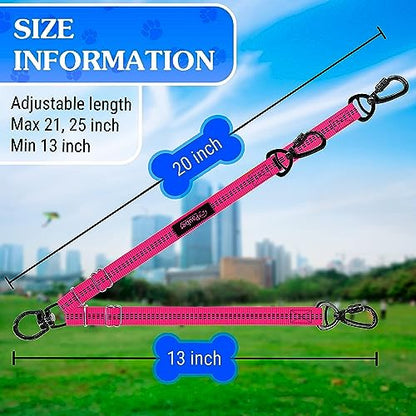 Dog Leash – Dual Reflective with Non-Tangle Design – Heavy Duty Nylon and Metal Buckles – Ideal (Pink, 2 Dog Leash) - color: Pink