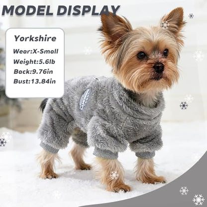Fleece Dog Pajamas Winter Warm Dog Sweater for Small Dogs Thermal Soft Puppy Pjs Coat Stretchy Jumpsuit Doggie Pet Clothes Outfits Cat Apparel (Grey, Medium) - color: Grey, size: Medium