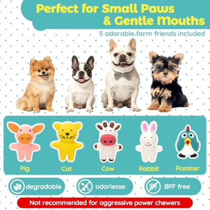 LECHONG Dog Squeaky Toys 5 Pack Latex Dog Toys for Small Dogs – Squeaky Squeeze Toys, Puppy Teething Chew Toys, Soft Rubber Pet Toys, 4.7” Cute Farm Animal Set (Cow, Rabbit, Cat, Pig, Rooster)