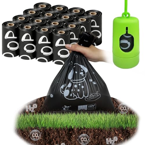 Biodegradable Dog Poop Bags 13×9in 240 count with Free Dispenser | ASTM D6400 & EN 13432 Compliant BPI Certified Poop Bags for Dogs, Unscented, Large, Earth Friendly Leakproof, Easy to Open - color: Black, size: 240 Count (Pack of 1)