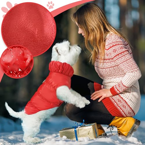 ABRRLO Winter Warm Dog Jacket for Small Medium Dogs Cat Cold Weather Coats with Harness Paded Dogs Fleece Vest Waterproof Windproof Dog Snow Jacket Pet Puppy Clothes (Red,XS) - color: Red, size: X-Small