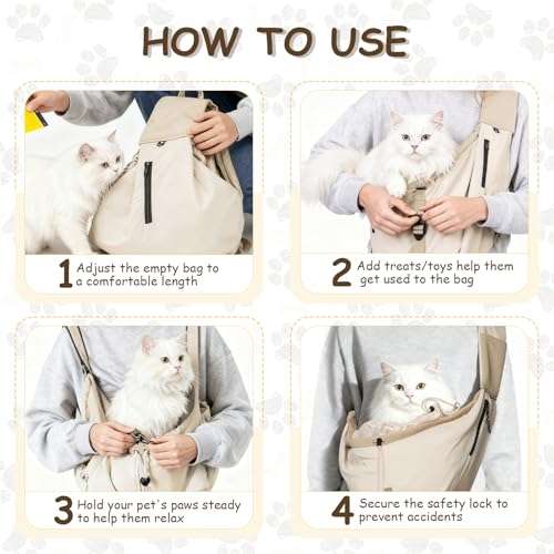 Dog Carrier Sling for Small Dogs/Cats Up to 15 lbs - Multi-Pocket Oxford Pet Sling Carrier Bag with Adjustable Strap (Beige) - color: Beige