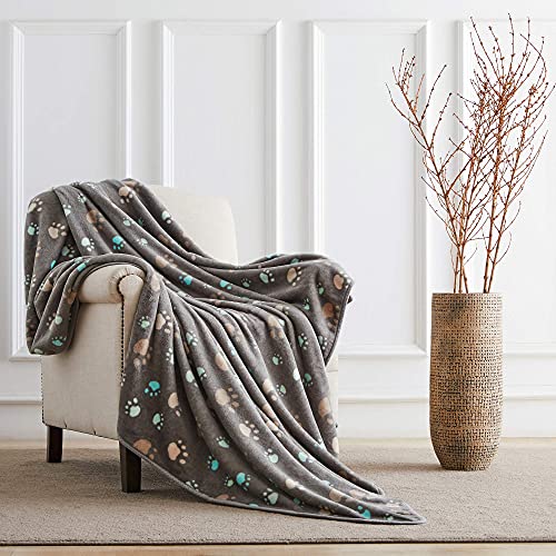 Allisandro 350 GSM Super Soft and Premium Fuzzy Flannel Fleece Pet Dog Blanket, The Cute Print Design Washable Fluffy Blanket for Puppy Cat Kitten Indoor or Outdoor, Grey, 64 x 40 Inches - color: Grey Paw, size: 64" x 40"