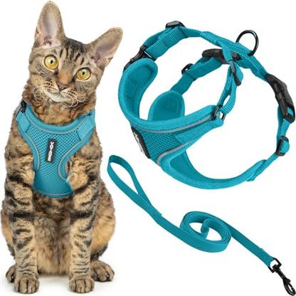 Voyager Escape-Proof Step-in Lock Cat Harness & 5ft Neoprene-Handle Leash Set All-Weather Mesh with Reflective Stitching for Small to Large Cats by Best Pet Supplies, Turquoise (327), XS - color: Turquoise (327), size: XS (Chest: 13 - 16")
