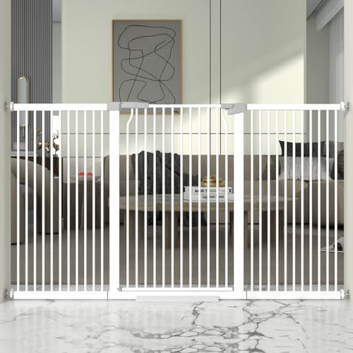 41" Extra Tall and Wide Baby Gate, 68.5-72.2'' Wide Pet Cat Gate for Doorway, Extra Wide Pressure Mounted Child Door with Expansion Kit, Metal Safe Gate, Tall Dog Gate, White - size: 68.5-72.2''W