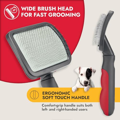 KONG Large Slicker Brush – Removes Loose Hair, Reduces Shedding, Comfortable Non-Slip Grip, Long Metal Pins, for Medium to Large Dogs with Medium to Long Coats, Red/Gray - size: Large Slicker