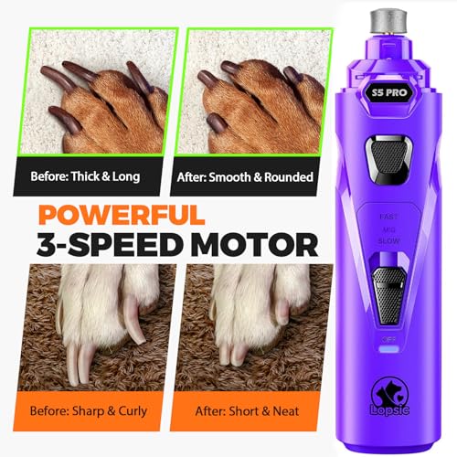 Whisper Quiet Dog Nail Grinder with 4 LED Lights, Safe & Stress-Free for Sensitive Dogs of All Breeds & Sizes, 3 Grinding Bits, 3-Speed, Pet Nail Trimmers, Rechargeable Painless Grooming Kit Purple - color: Purple