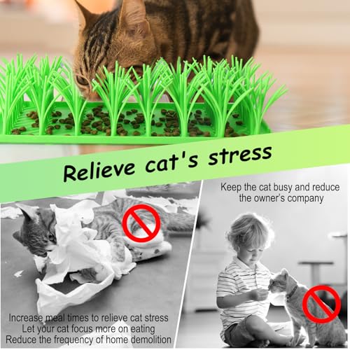 Palksky Silicone Grass Mat for Cats, Slow Food Cat Grass Mat for Indoor Cats, Foraging Snuffle Mat for Dog/Cat, Interactive Enrichment Cat Mat, green