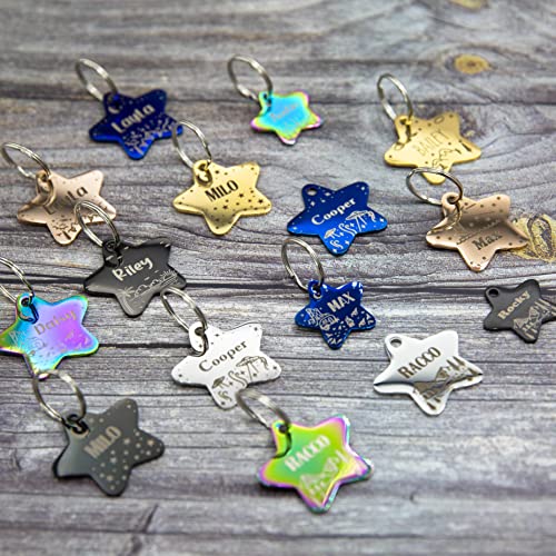 Personalized Dog Tag with 5 Lines of Custom Deep Engraved Durable Stainless Steel Pet ID Name Tag Designer Small Size Star - size: Small, style: Star