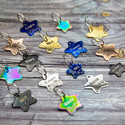 Personalized Dog Tag with 5 Lines of Custom Deep Engraved Durable Stainless Steel Pet ID Name Tag Designer Small Size Star - size: Small, style: Star