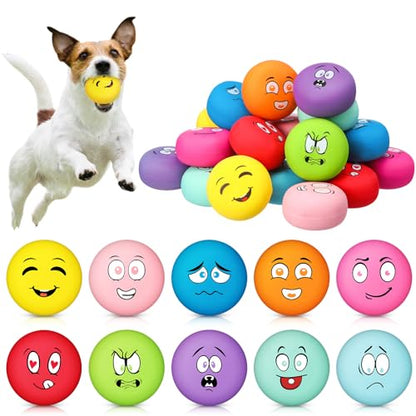 Hungdao 40 Pcs Bulk Dog Squeaky Toys Soft Rubber Latex Dog Toys Small Squeaky Balls Interactive Fetch Balls for Teething Small Pet Breeds Training(Funny Face)