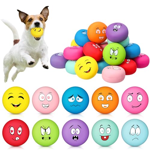 Hungdao 40 Pcs Bulk Dog Squeaky Toys Soft Rubber Latex Dog Toys Small Squeaky Balls Interactive Fetch Balls for Teething Small Pet Breeds Training(Funny Face)