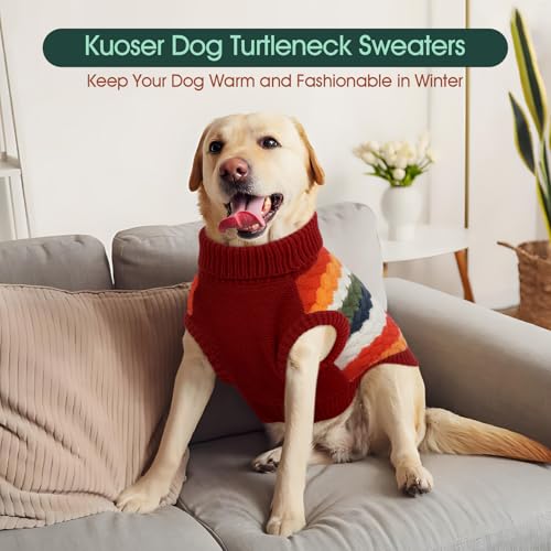 Kuoser Dog Sweater, Large Sweaters for Dogs Doggy Turtleneck Christmas Thanksgiving Outfit, Thick Warm Knitted Dog Winter Vest Puppy Fall Sweater, Pet Cold Weather Sweatshirt Warm Clothes, Red L - color: Red, size: Large (Chest: 18.9''; Weight: 13 - 16LB)