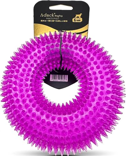 ADUCK Dog Squeaky Chew Toys for Aggressive Chewers, Small Medium Large Dogs Teeth Cleaning Soft Natural Rubber Float Toy for Indoor Outdoor Water Pool, Donut Ring Design 4.92 inch, Crystal Purple - color: Crystal Purple