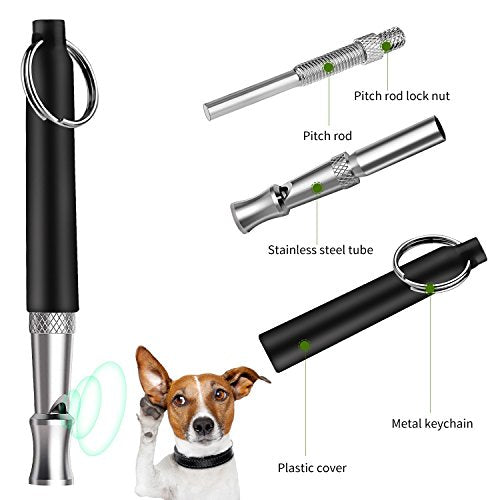 Dog Whistle to Stop Barking, Adjustable Pitch Ultrasonic Training Tool Silent Bark Control for Dogs-2 Free Lanyard Strap with Pack of 2 PCS Pet Whistle