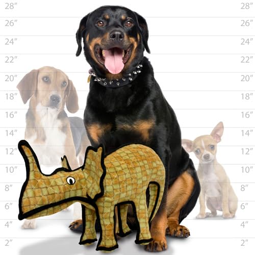 TUFFY - World's Tuffest Soft Dog Toy - Dinosaur - Multiple Layers. Made Durable, Strong & Tough. Interactive Play (Tug, Toss & Fetch). Machine Washable & Floats - color: Brown Moosasaurus Dinosaur