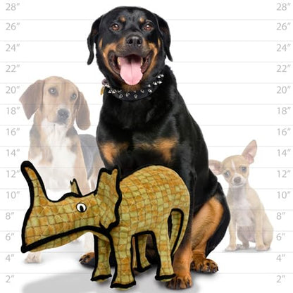 TUFFY - World's Tuffest Soft Dog Toy - Dinosaur - Multiple Layers. Made Durable, Strong & Tough. Interactive Play (Tug, Toss & Fetch). Machine Washable & Floats - color: Brown Moosasaurus Dinosaur