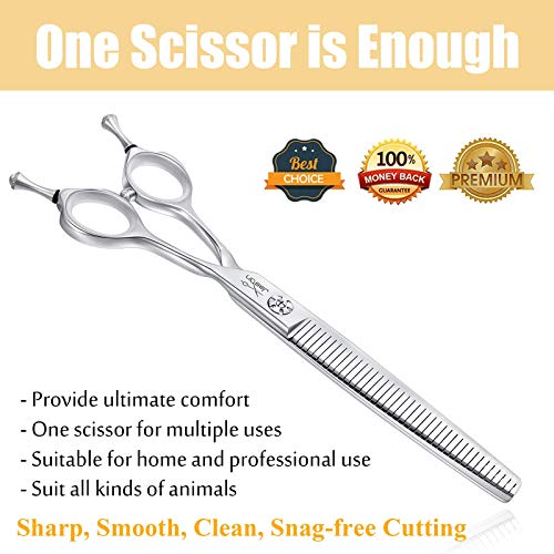 JASON 7" Dog Grooming Scissors, Combines Cutting, Thinning, Blending and Texturizing Features, Reversible Pet Trimming Shears, JP 440C (40-teeth, Silver) Christmas Gift - style: 40-teeth Thinner