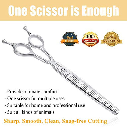 JASON 7" Dog Grooming Scissors, Combines Cutting, Thinning, Blending and Texturizing Features, Reversible Pet Trimming Shears, JP 440C (40-teeth, Silver) Christmas Gift - style: 40-teeth Thinner