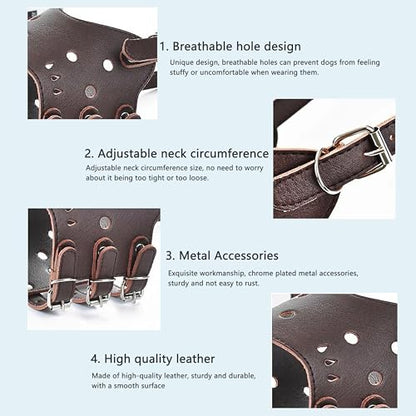 Soft PU Leather Dog Muzzles for Small Medium Large Dogs,Ajustable Breathable Dog Mouth Guard Cover to Prevent Biting Barking Chewing (Brown, 1#XS) - color: Brown, size: 1#XS