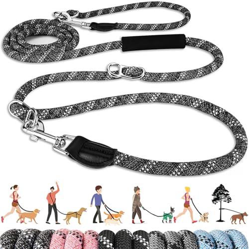 Lukovee Hands Free Dog Leash, 10FT Adjustable Training Lead 1/2 Inch Nylon Heavy Duty Lead No Pull for Large Medium Dogs, Tangle Free Reflective Waist-Leash for Walking Running, Black&Gray - color: Black&Gray