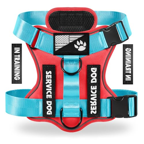 Service Dog Harness, Reflective Dog Vest Harness with 5 PCS Patches, Adjustable Soft Oxford Pet Harness, Inner Layer Mesh, Easy to Control for Small Medium Large Dogs - color: watermelon red, size: X-Small (Pack of 1)