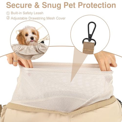 Dog Sling Carrier, Small Dog Carrier Sling for Cats & Puppies 20 lbs, Dog Carry Bag with Pockets, Light Water-Resistant Nylon, Pet Sling Carrier for Senior Pet Walks, Travel, Crowds,Home(Cream Brown) - color: Cream Brown