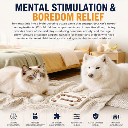 Cat Puzzle Toy, Treat Dispenser & Slow Feeder for Cat and Dog (white) | Sturdy Plastic Enrichment Toys for Mental Stimulation,Reduces Boredom & Destructive Chewing - color: white