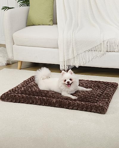 Washable Dog Bed Mat Crate Pad Soft Fluffy Pet Kennel Beds Dog Sleeping Mattress for Large Jumbo Medium Small Dogs, 30 x 19 Inch, Brown - color: Brown, size: 30.00" x 19.00" x 1.50"