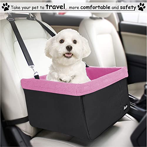 JESPET & GOOPAWS Dog Booster Seats for Cars, Portable Dog Car Seat Travel Carrier with Seat Belt for 24lbs Pets (Pink-16 L x 13" D x 9" H)