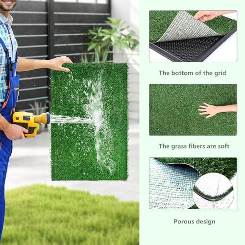 Artificial Grass Dog Potty Training Mat, 3-Layer Turf Pad with Drainage Holes, Easy to Clean Replacement Rug for Outdoor Patio, Lawn & Garden (30" x 20")