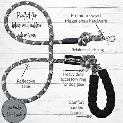 Lucky Love Dog Rope Leash, Reflective, Padded Handle, Thick Rope, Medium to Large Dogs, Pewter - color: Pewter