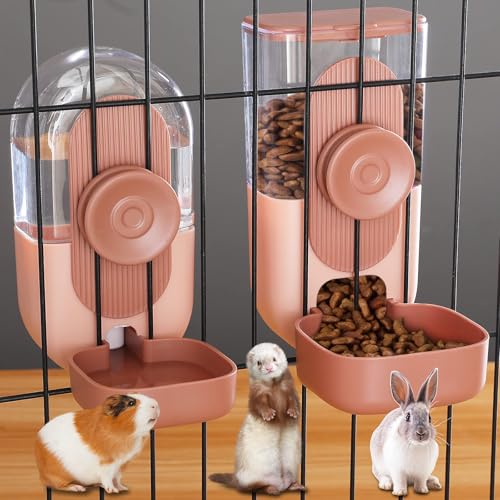 Kenond 35oz Hanging Automatic Pet Food Water Dispenser, Auto Gravity Pet Feeder and Waterer Set, Cage Cat Food Bowl Dog Feeding Station for Puppy and Kitten Rabbit Chinchilla Hedgehog Ferret (Pink) - color: Pink