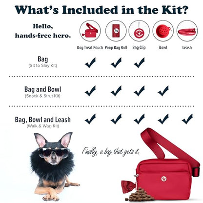 Puppington 3-in-1 Crossbody Dog Walking Bag & Treat Pouch with Matching Planet Safe Poop Bags & Built-In Dispenser - Dog Mom Gift for Puppy Training with Zippered Pockets (Ruby Red) - color: Ruby Red