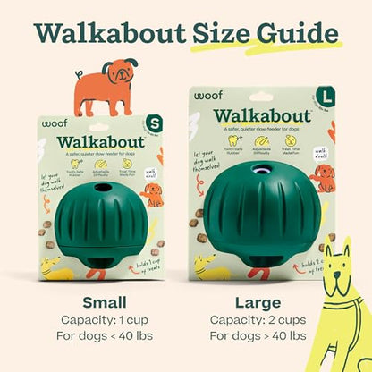 WOOF Walkabout - Enrichment Dog Toys Puzzle and Treat Dispenser - Adjustable Difficulty for Kibble and Treats - Durable Rubber - Easy to Clean - Large