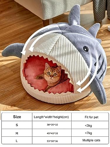 QWINEE Cat Mat Shark-Shaped Kennel Kitten Bed Hideout House Warm Soft Comfortable Semi-Closed Cat Dog Nest Blue S - color: Blue, size: Small