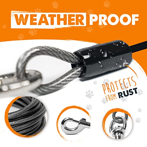 Mighty Paw Dog Tie Out Cable - Perfect for Large Or Small Dogs - Provides an Off-Leash Feel with Total Control - Strong Braided Steel Cable for Ultimate Durability - Weather Proof - Rust Protected