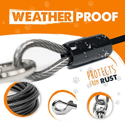 Mighty Paw Dog Tie Out Cable - Perfect for Large Or Small Dogs - Provides an Off-Leash Feel with Total Control - Strong Braided Steel Cable for Ultimate Durability - Weather Proof - Rust Protected