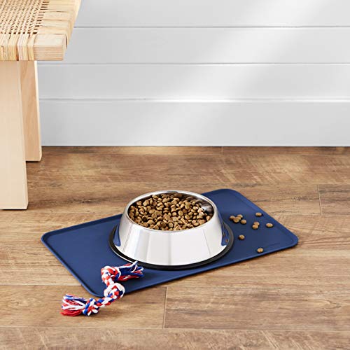 Amazon Basics Waterproof Non-Slip Silicone Pet Feeding Mat with Raised Edges, Prevents Spills, Easy to Clean, Protects Floors for Cat & Dog Food and Water Bowls, 18.5 x 11.5 Inches, Blue - color: Blue, style: 18.5" x 11.5"